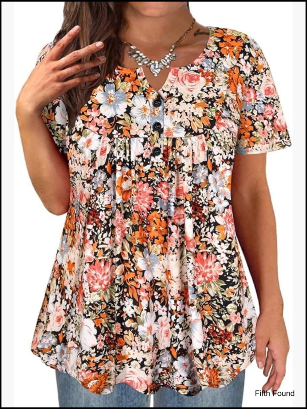 Plus Size Short Sleeve Button Up Tunic Swing Blouse Top Henley Neck 3X